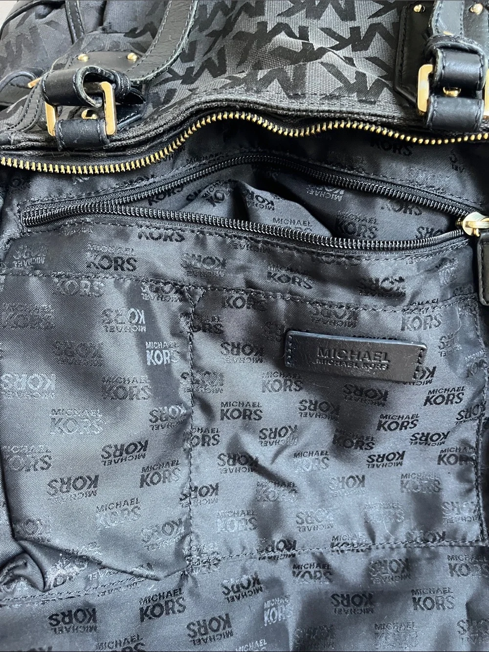 Michael Kors Gansevoort Monogram Jacquard Satchel Bag in black